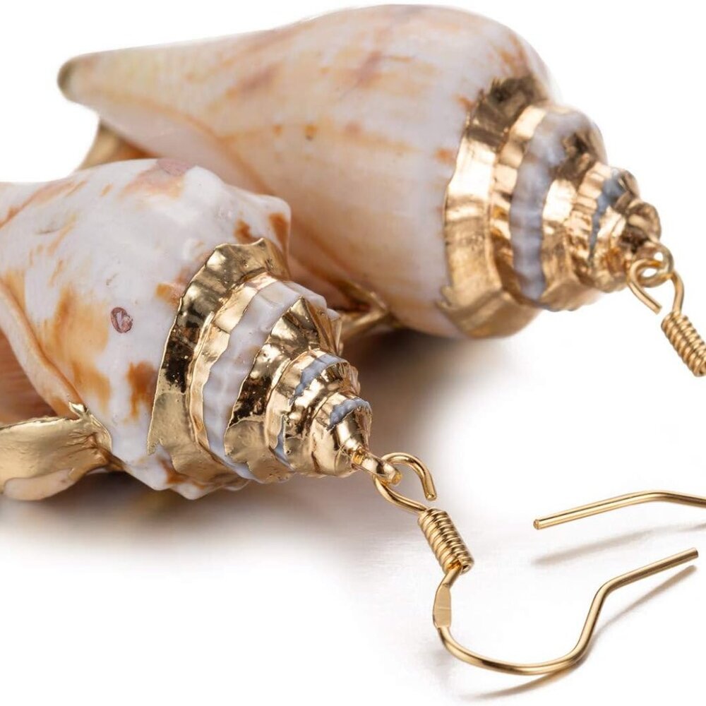 Lightweight Dangle Seashell Earrings With Gold Pl… - image 4